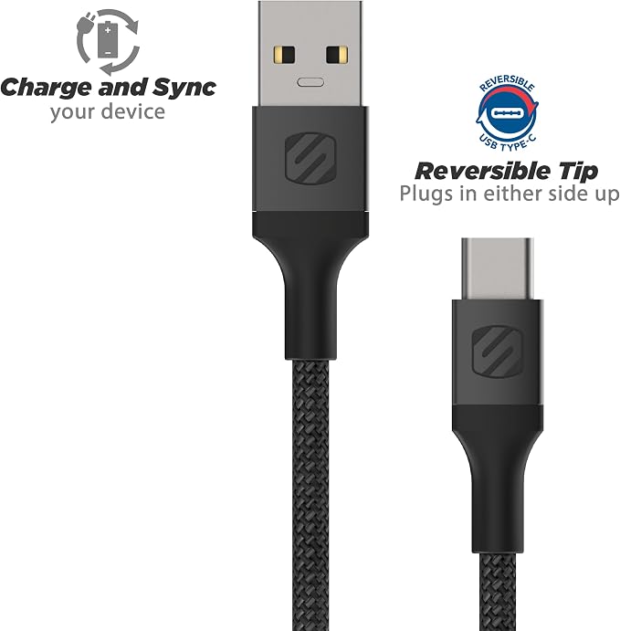 SCOSCHE CAB1-SP STRIKELINE Premium USB to Type-C Charge &amp Sync Braided Cable 1-ft. Black