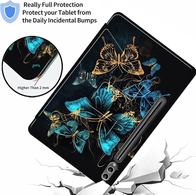 Case for Samsung Galaxy Tab A9 8.7-Inch 2023360 Degree Rotating Multi-Angle Viewing Protective Cover with Auto Sleep/Wake-Blue Butterfly
