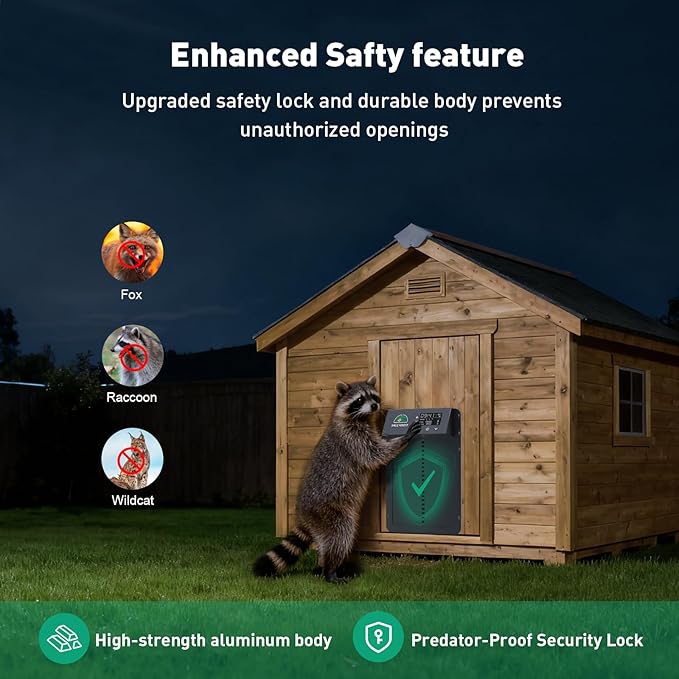 Automatic Chicken Coop Door with LCD Display, Solar Chicken Coop Door with Multiple Modes & USB-C Charging, Automatic Chicken Door with Light Sensor & Timer