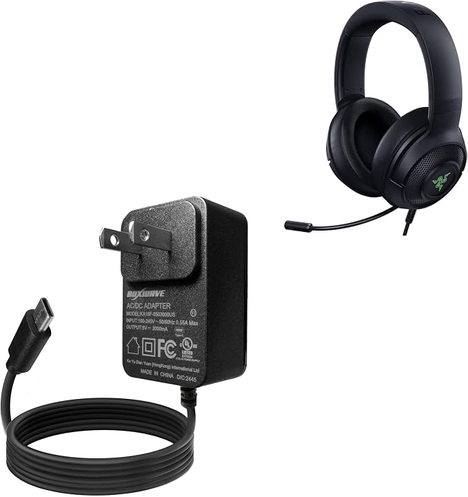BoxWave Charger Compatible with Razer Kraken V3 X - Wall Charger Direct (15W) Rapid Charge Your Device with Built-in 3ft Cable