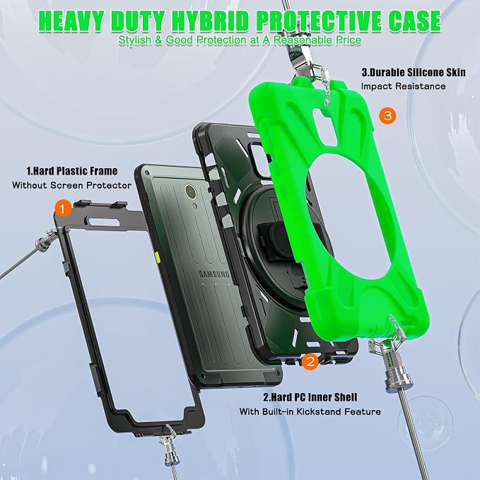Samsung Galaxy Tab Active5/Active 3 8.0 Case with 360 Stand Handle Hand Strap &amp Shoulder Strap for Galaxy Tab Active5 8 2024 X300/X307 Active3 8 2020 T570/T575/T577 (Black)