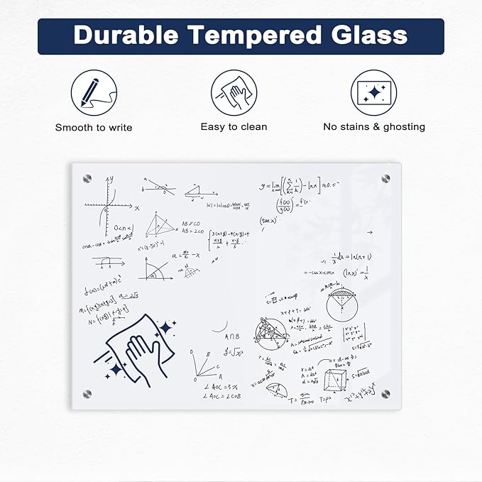 Magnetic Glass Whiteboard, 6' x 4' Glass Dry Erase Board for Wall, 72" x 48" Large Frameless White Board with 1 Marker Tray and 10 Magnets for Office, Home, Classroom - Ultra White