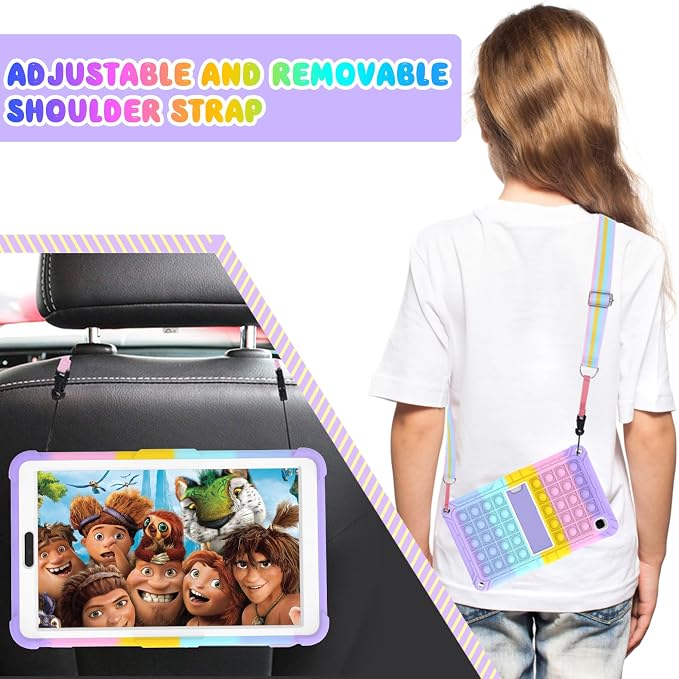 TSQQST Samsung Galaxy Tab A7 Lite Case 8.7 Inch 2021 for Kids | SM-T220/T225/T227 Full Body Protective Shockproof Rugged with Stand+Shoulder Strap Black
