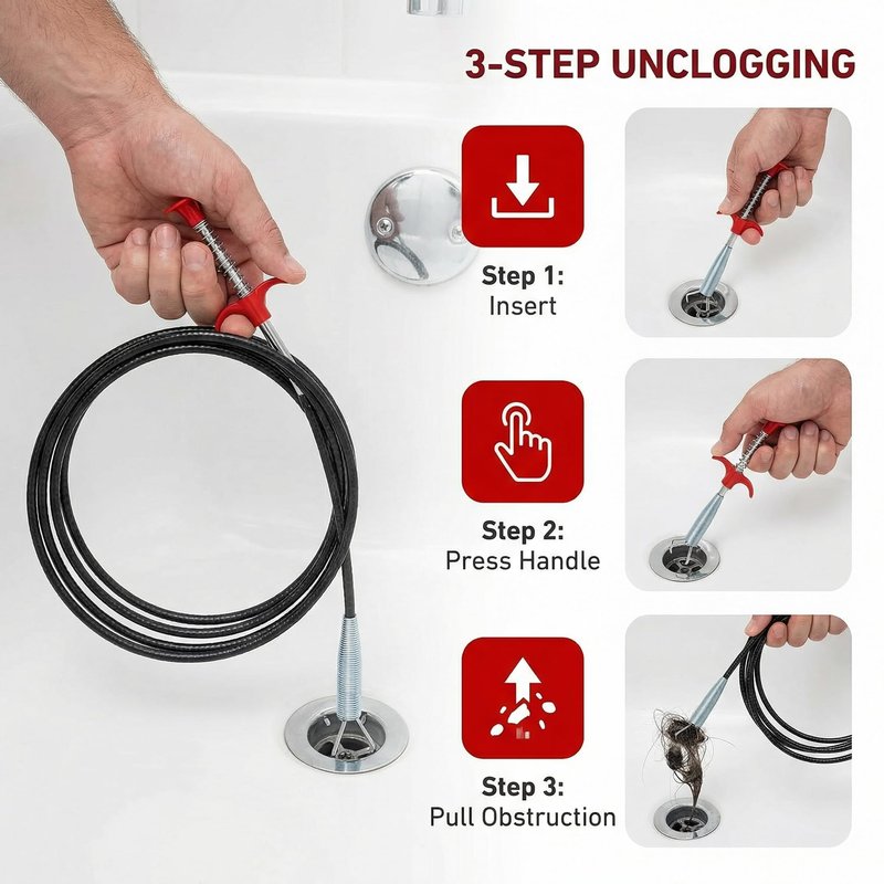 Drain Snake 75 Feet, Plumbing Snake Drain Hair Clog Removal Tool, Sink Unclogger Drain Cleaner Tool for Bathroom Kitchen Tub Shower Drain Clog Remover,Flexible Grabber Claw Pick Up Reacher