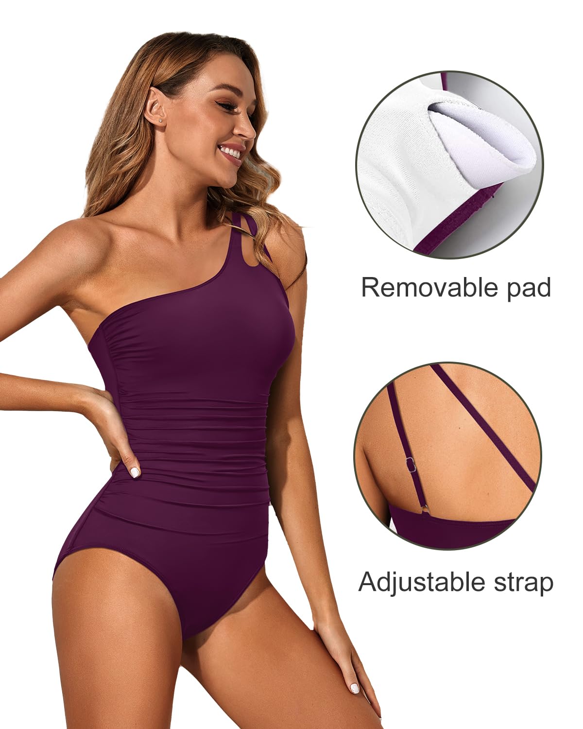 Women's One Shoulder One Piece Tummy Control Swimsuit Full Coverage