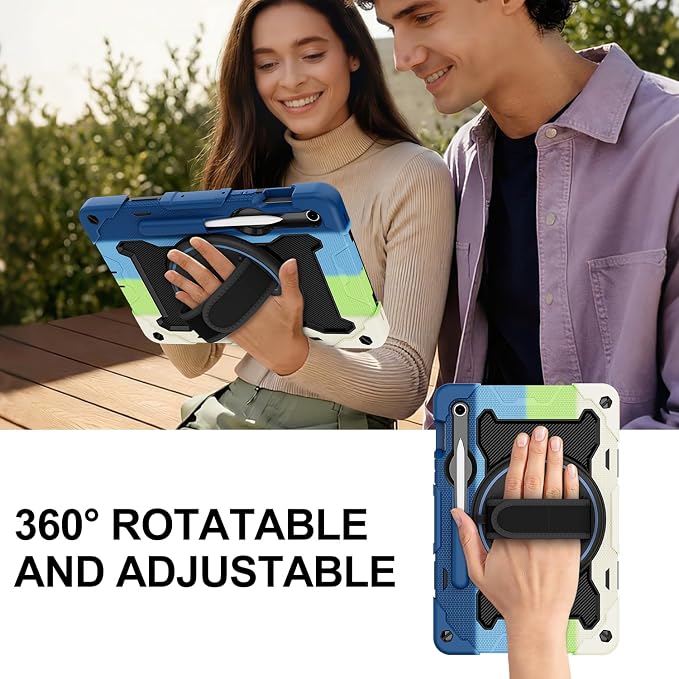Galaxy Tab S10 Lite/S10 FE/S9 FE 5G/S9 Case 10.9/11 inch | with Screen Protector 360° Rotating Kickstand Hand/Shoulder Strap Heavy Duty Shockproof Cover S Pen Holder Kids Friendly