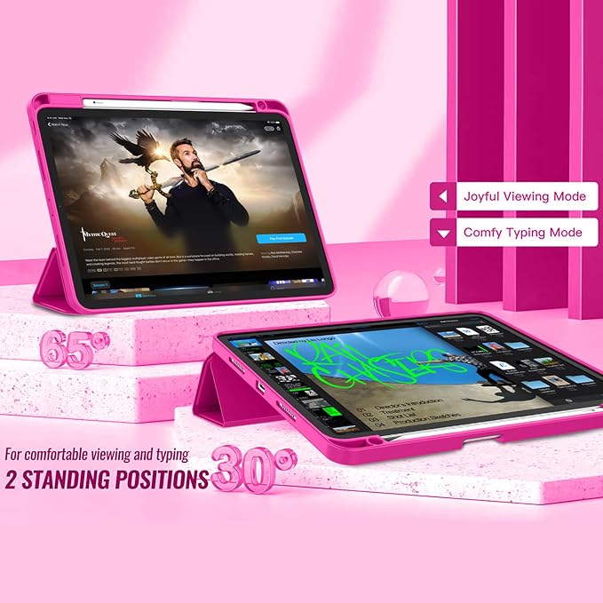 New iPad Pro 11 Inch Case 2022(4th Gen)/2021(3rd Gen)/2020(2nd Gen) with Pencil HolderSmart iPad Case [Support Touch ID and Auto Wake/Sleep] with Auto 2nd Gen Pencil Charging (Deep Pink)