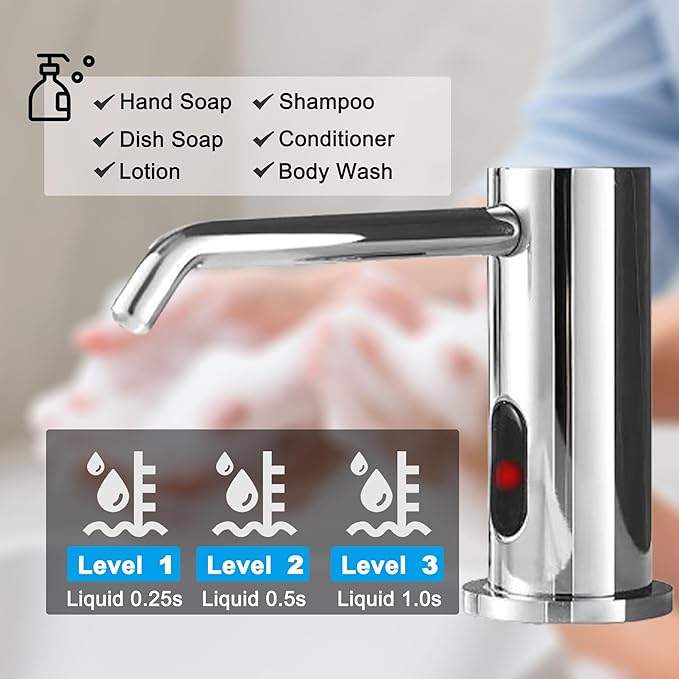 Automatic Soap Dispenser Touchless for Kitchen Bathroom Sink Built in Electric Soap Dispenser Infrared Sensors Liquid Commercial Dispenser with Bottle and Pump 33.81oz/1000ml (Chrome)
