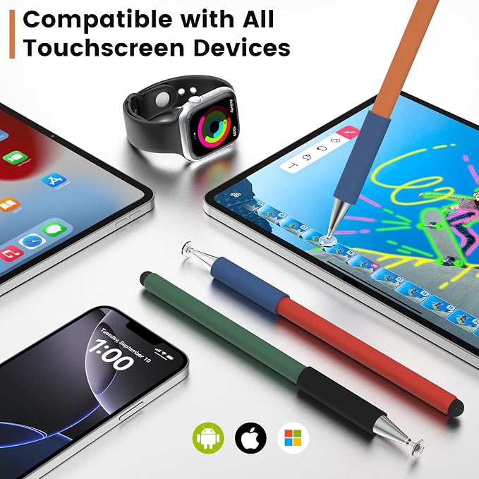 Stylus Pen for Touchscreen(3 Pcs) MEKO 2-in-1 Disc Universal Stylus Touch Screens Pens for Apple/iPhone/iPad/Android/Microsoft/Surface All Capacitive Touch Screens(Black &amp Red &amp Blue)