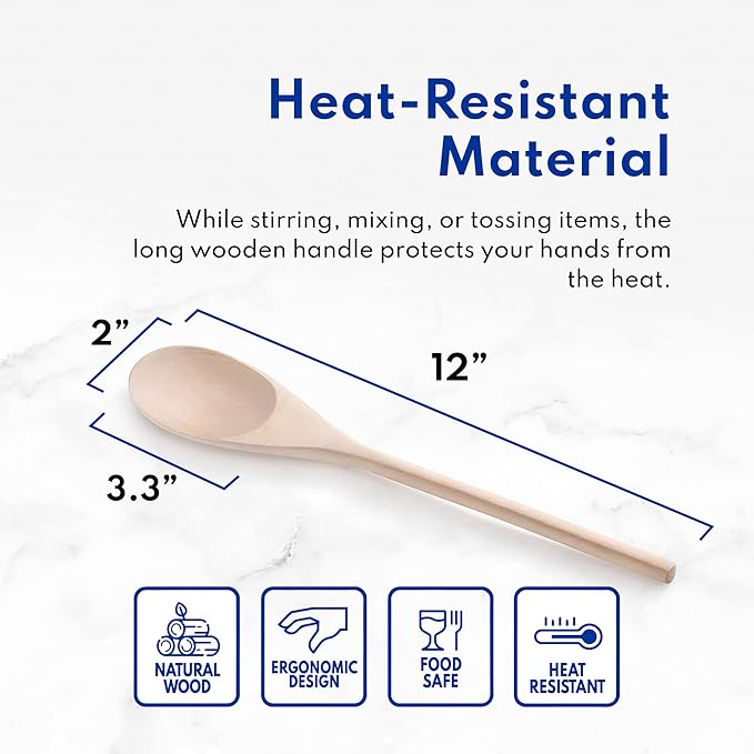 New Star Foodservice 42603 Classic Wood Kitchen Spoons Mixing Spoons, Birch Wood, Set of 3