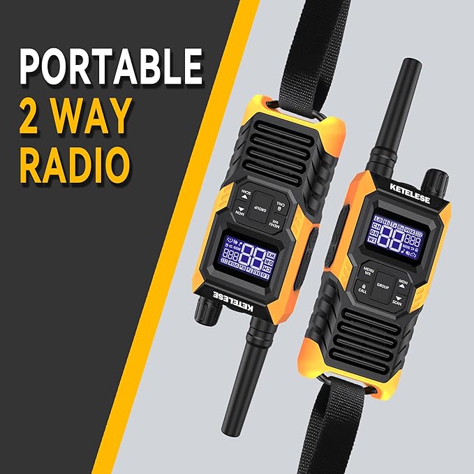 KETELESE T4 Walkie Talkie IP67 Waterproof, Type-C Rechargable Two Way Radio, Dual PTT, NOAA Weather, VOX, Group, Scan, FRS Radios 2 Watts, for Adults, 2Pack, Orange