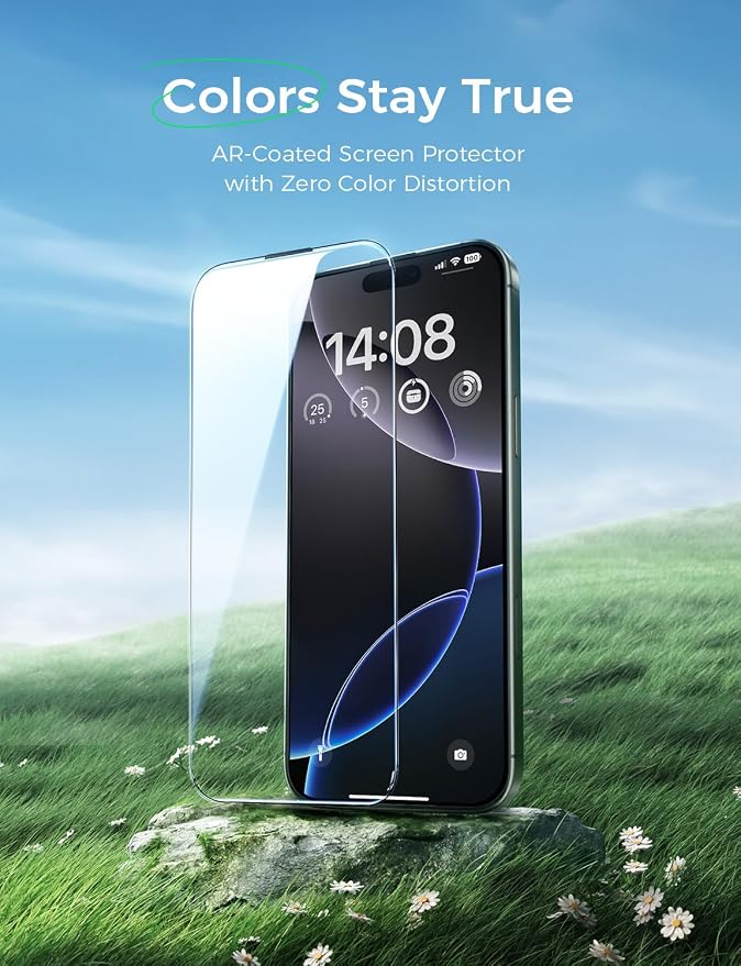 MAGIC JOHN 2 Pack for iPhone 15 Pro Screen Protector Eye Protection | HD Clear Auto Dust-Elimination 9H Tempered Glass &amp Scratch Resistance Full Edge Coverage