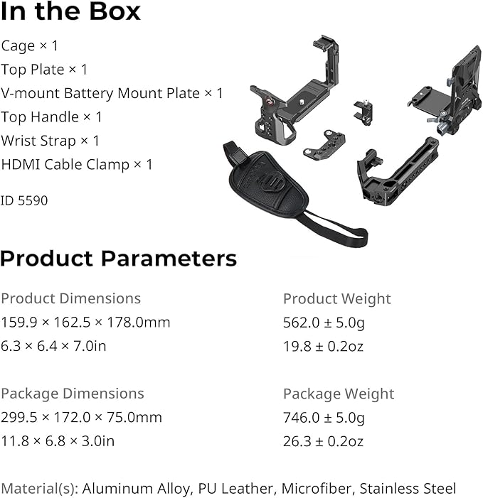 SMALLRIG Cage Kit for Sony FX2, with V-Mount Plate, Top Handle, HDMI Clamp, and Wrist Strap, Built-in Multiple Expansion Interfaces, Advanced Rig for Sony FX2-5590