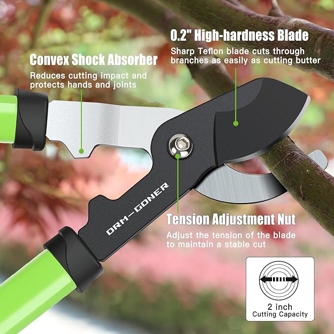 23" SK5 Dual-Blade Loppers Cuts 2" Dry/Wet Branches - Triangular Steel Tube & SecureLock, Heavy Duty Tree Trimmers Green/Black