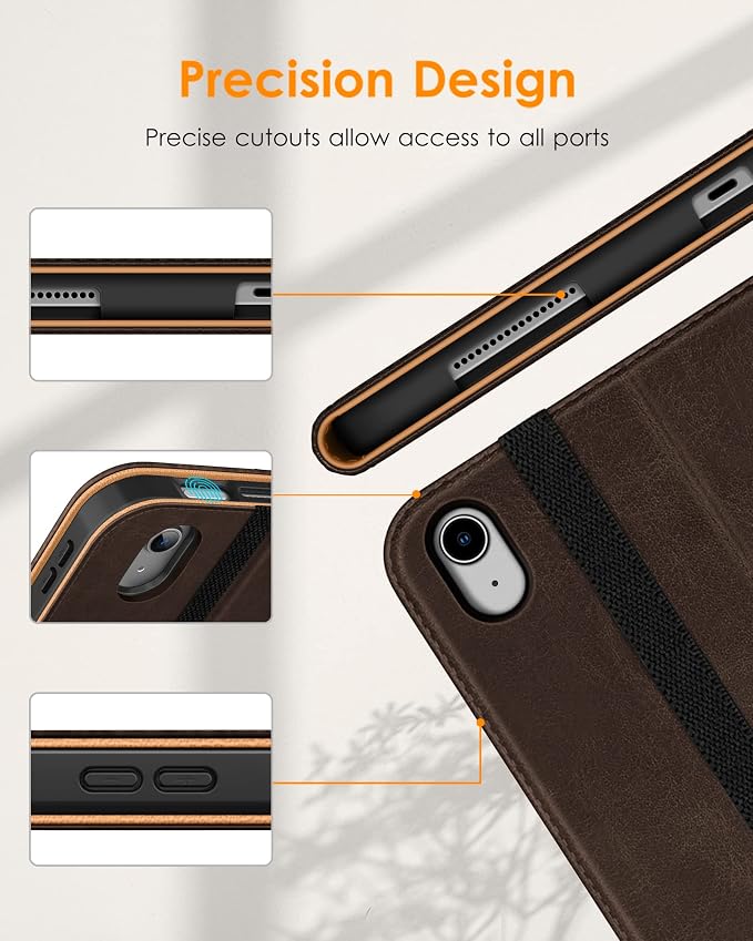 DTTO for iPad (A16) 11th Generation 11-inch &amp 10th Gen Case Brown | Premium Leather Business Cover with Pencil Holder Hand Strap &amp Pocket Corner Protection Auto Sleep/Wake for Work &amp