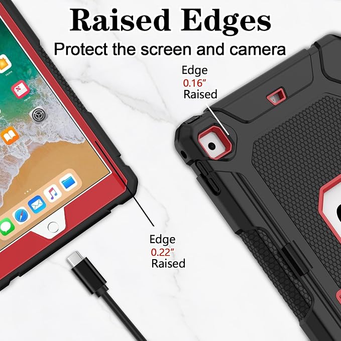 LTROP Case for iPad 6th 5th Generation (9.7 inch 2018/2017) Shockproof Protective iPad 9.7 Case with Built-in Stand/Pencil Holder for iPad 6th/5th Gen Air 2 Black