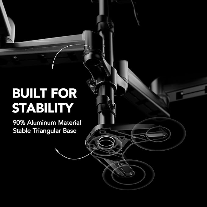HUANUO Triple Monitor Mount for 17 to 32 inch Screens, Adjustment Gaming Triple Monitor Stand with Swivel, Tilt, Rotation, Clamp & Grommet Kit