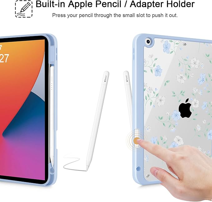 May Chen for iPad 9th Generation with Pencil Holder iPad 8th/7th Gen Case 10.2-inch [Penceil Holder] Trifold Stand Auto Wake/Sleep Clear TPU Protection Back Cover Ballet Shoes