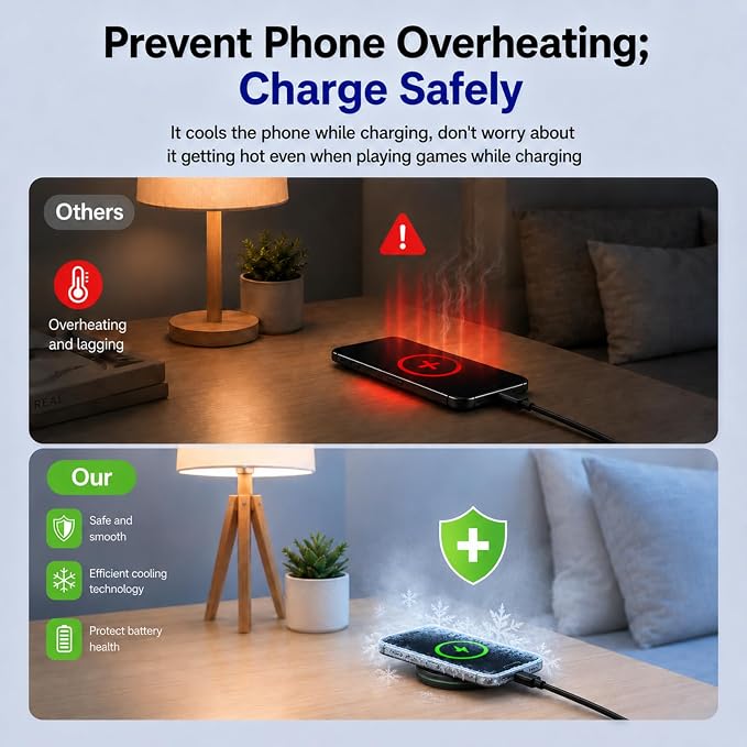 Magnetic Phone Cooler with 15w Fast Wireless Phone Charger Funtion | RGB LED