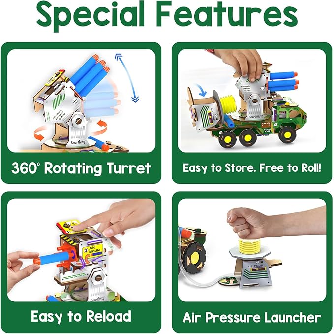 Smartivity Missile Truck - STEM Toy for Kids | Build Your Own Millitary Truck with Air-Powered -Rotating Launcher | Birthday Gift for Smart Kids | Toy for Boys & Girls Ages 8,9,10,11,12,13,14 Years