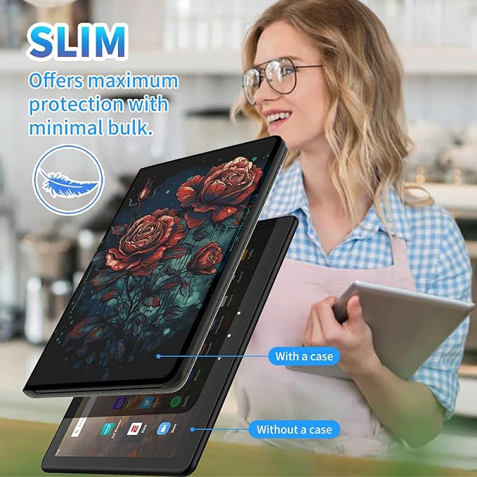 for All-New Kindle Fire HD 10 &amp 10 Plus Tablet (13th/11th Gen 2023/2021 Release) 10.1 + Screen Clean Pad Slim PU Leather Multi-Angle Kickstand Cover with Auto Wake/Sleep Horse with US Flag