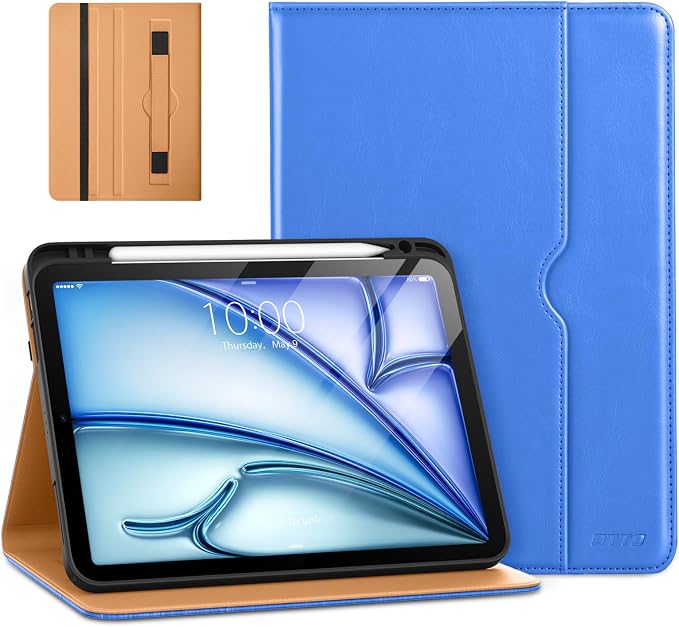 DTTO for iPad Air 11-inch Case M4/M3/M2 (2026/2025/2024) iPad Air 5th / 4th Generation (2022/2020) Premium Leather Business Folio Stand Cover with Pencil Holder - Auto Sleep/Wake Brown
