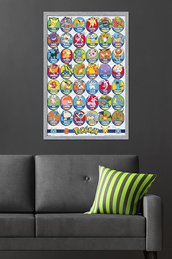 Pokémon: All-Time Favorites - Grid Wall Poster, 34L" x 22.4W", Gray Framed Version