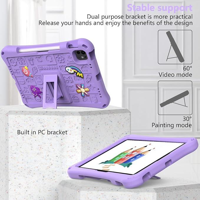 Case for iPad 10.2 Inch 2021/2020/2019/ iPad Pro 10.5 Inch/Air 3rd Gen (2019) Shoulder Strap Kickstand Children Friendly Anti-Scratch Shockproof Case Lightpurple