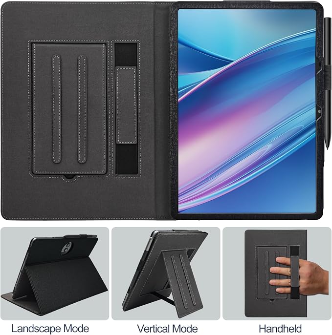 Hand Strap Case for 11.5 TCL NxtPaper 11 Plus (9469X) Tablet PU Leather Bidirectional Multi-Angle Stand Cover with Auto Sleep &amp Wake/Elastic Pen Holder (Black)