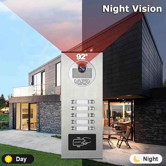 Wired Apartment Video Intercom System,1080P HD Video Doorbell, Compatible with 10 Units 7-inch Touchscreen,Supports Motion Detection,Two-Way Audio,Tuya Smart Home