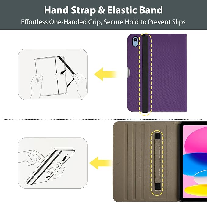 ProCase for iPad A16 11th Generation 11” 2025/iPad 10th Generation 10.9” 2022 with Pencil Holder iPad 11/10 PU Leather Case Business Stand Cover Smart Folio with Hand Strap Front Pocket -Berrypurple