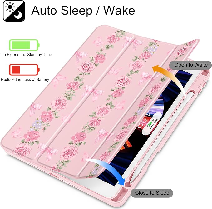 May Chen for iPad 9th Generation with Pencil Holder iPad 8th/7th Gen Case 10.2-inch [Penceil Holder] Trifold Stand Auto Wake/Sleep Clear TPU Protection Back Cover Ballet Shoes