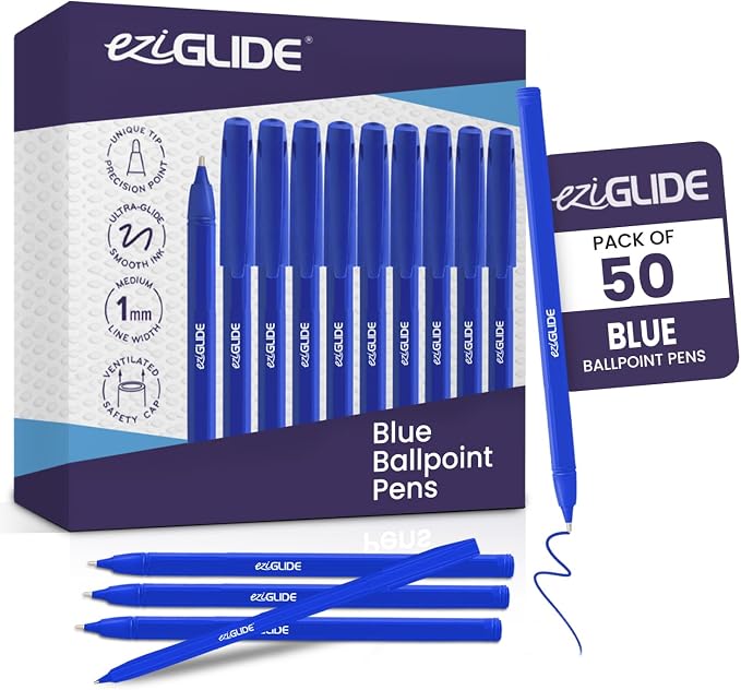 50-Pack Assorted Ballpoint Pens Easy Grip &amp Medium Point (1.0mm) | Precise Writing &amp Ergonomic Grip – Multipack Ball Point Pens Ideal for Home Office Teachers Exams Work &amp Stationary