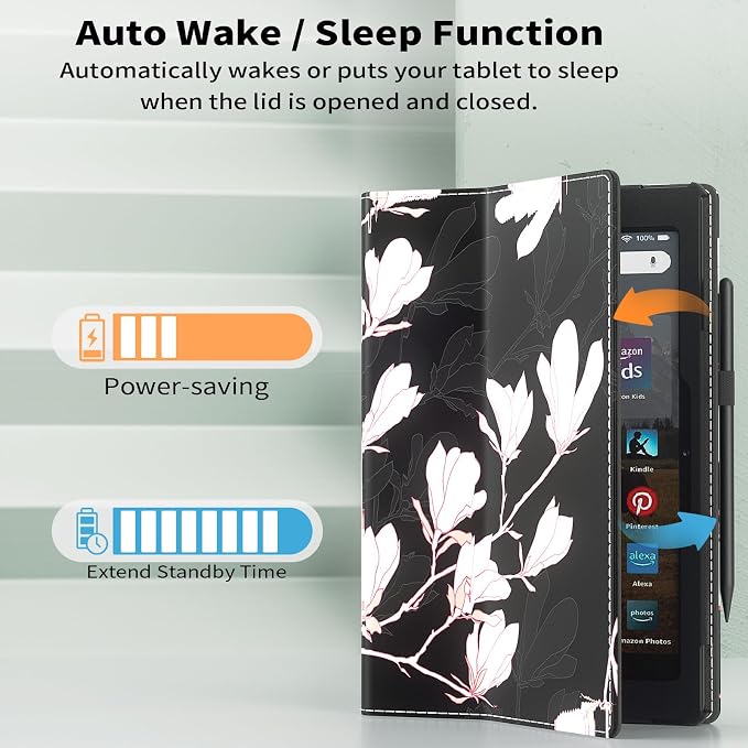 Case for Amazon Kindle Fire HD 10 Tablet (13th/11th Generation 2023/2021 Release) &amp Fire HD 10 Plus Tablet - Slim Folding Stand Folio Cover with Auto Wake/Sleep and Hand Strap Black