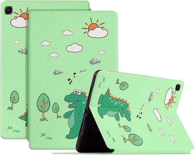 Shockproof Protective Case for Samsung Galaxy Tab S6 Lite 2024/2022/2020 Model SM-P610/P613/P615/P619 - Folding Stand Cover for Galaxy Tablet S6 Lite - Cute Dinosaur
