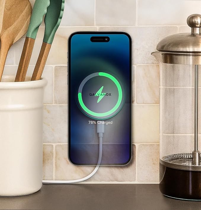 Galvanox Compatible with MagSafe Wall Mounted Magnetic Wireless Charger (15W) Fast Charging Stick-on Adhesive Design with Removable USB-C Cable (Black 10 FT)
