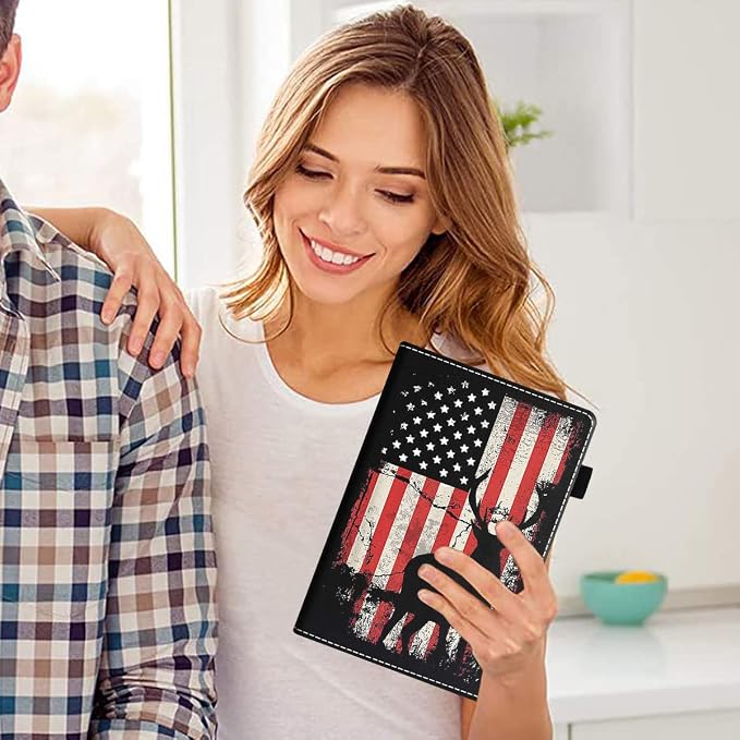 Case for Amazon Kindle Fire HD 10 &amp Fire HD 10 Plus Tablet (11th Generation 2021 Release) Premium PU Leather Stand Cover with Smart Auto Wake American Flag Deer