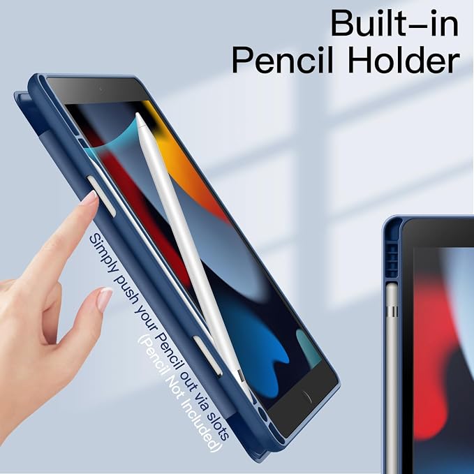 JETech Case Cover for iPad 9th/8th/7th Gen 10.2 Beige | Clear Transparent Back Pencil Holder Slim Shockproof Protection Tri-Fold Stand Auto Wake/Sleep