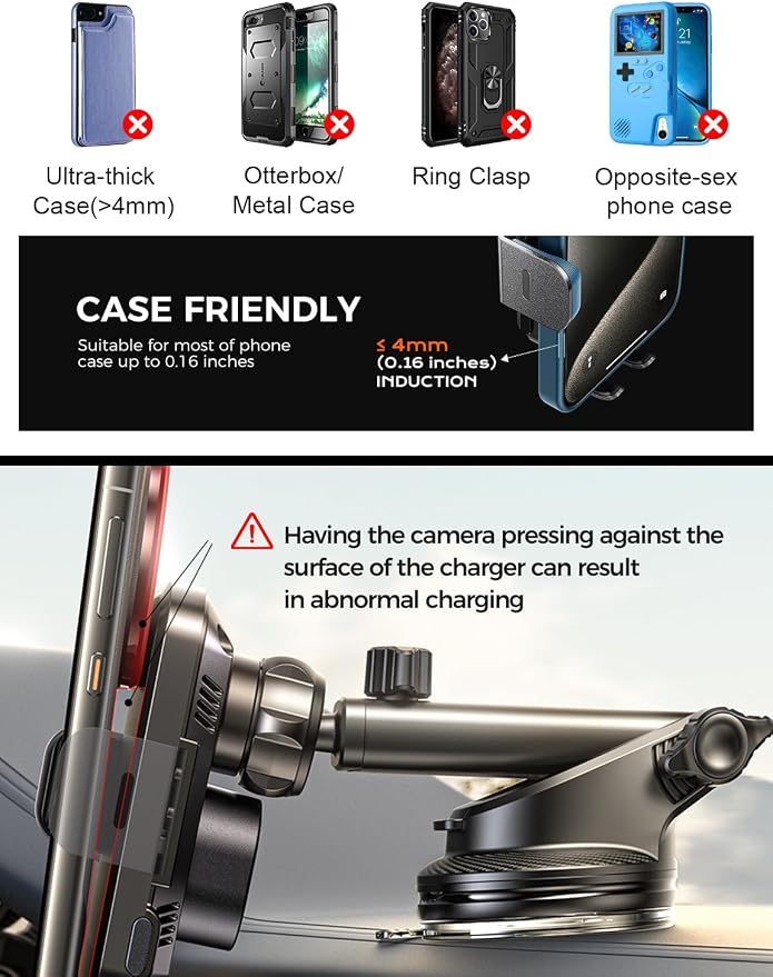 Wireless Car Charger with Phone Holder Mount 15W Fast Charging Auto Clamping Phone Holders for You Car Windshield Dashboard Air Vent Accessories for iPhone Samsung Galaxy Google etc