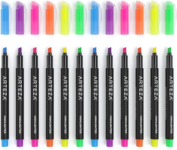 ARTEZA Highlighters Set of 30, Narrow Chisel Tip, Bulk Pack of Markers in 6 Assorted Neon Colors, Office and School Supplies, Note Taking, Planner