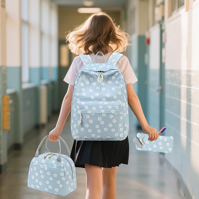 Bluboon School Backpack Set Girls Womens Laptop Bookbag Casual Daypack Fits 15 inch Laptop with Lunch Tote Bag and Pencil Bag