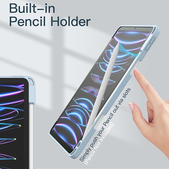 JETech Case Cover for iPad Pro 11 4/3/2/1 Black | For 2022/2021/2020/2018 Model Clear Back Pencil Holder Slim Shockproof Tri-Fold Stand Auto Wake/Sleep