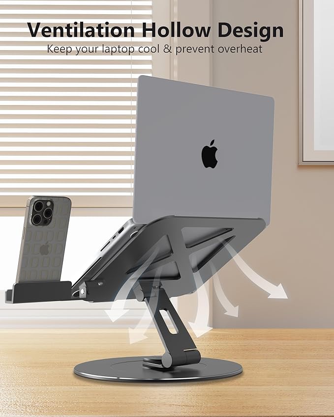 Adjustable 10-17.3" Laptop Stand for Desk with Larger Base & Phone Holder, Aluminum Desktop Organizer for Laptops, Ergonomic Laptop Riser Fits MacBook, HP, Dell, All Laptops