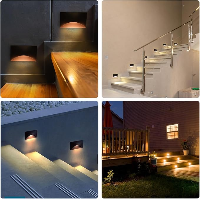 Energetic 5CCT 120V LED Indoor Outdoor Step Lights, 2700K/3000K/3500K/4000K/5000K Stair Lighting, 3W Dimmable LED Lights for Step Stair, CRI90, ETL Listed, IP65 Waterproof, Aluminum, Bronze, Pack of 6