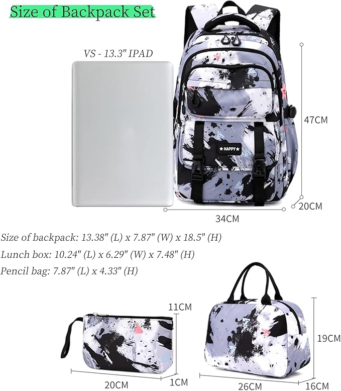Purple Backpack for Girls Kids Backpacks with Lunch Box Elementary Middle High School Backpacks Students Bookbag Set School Bags for Teens Girls (Purple)
