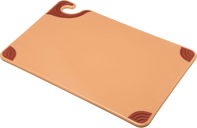 San Jamar Saf-T-Grip Cutting Board with Molded-in Ruler, Plastic Chopping Board for Kitchen, 12" x 18" x 0.5", 6 Count, Brown
