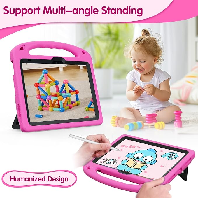 Kids Case for iPad A16 11th/ 10th Generation (2025/2022 Model) | iPad 11/ iPad 10 Full-Body Drop Protection cover with Screen Protector EVA Shockproof Handle Stand Black