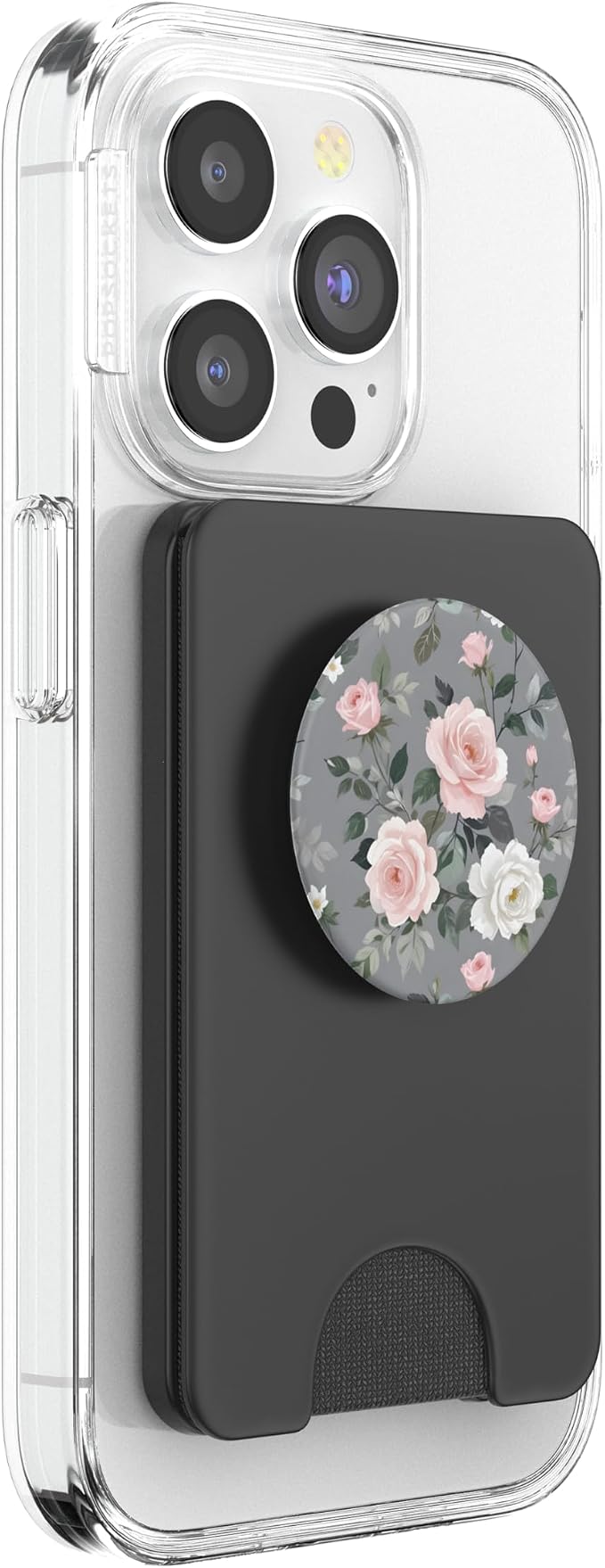 Pink Flowers Gray Leaves PopSockets Adhesive PopGrip