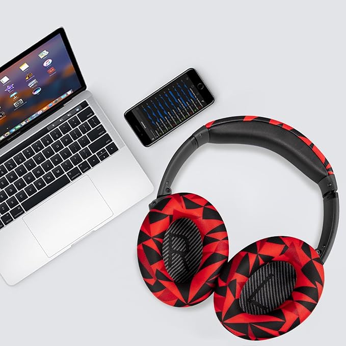 SOULWIT Ear Pads Cushions + Headband + Silicone Earpads Cover Protector, Replacement Kit for Bose QuietComfort 35 QC35, QC35 ii Over-Ear Headphones - Red Storm
