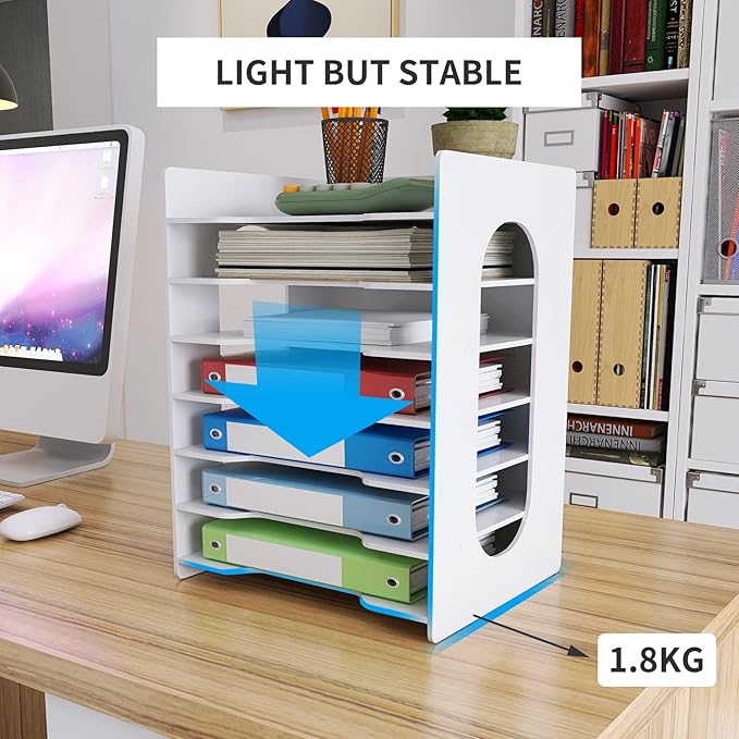 Natwind 7-Tier 10”x12” Scrapbook Desk Organizer,Paper Organizer,File Organizer,Letter tray,Paper Sorter,White File Holder for Home Office, School Classroom